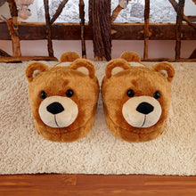 Load image into Gallery viewer, Bear Slippers - Poofy Plush Brown Women M