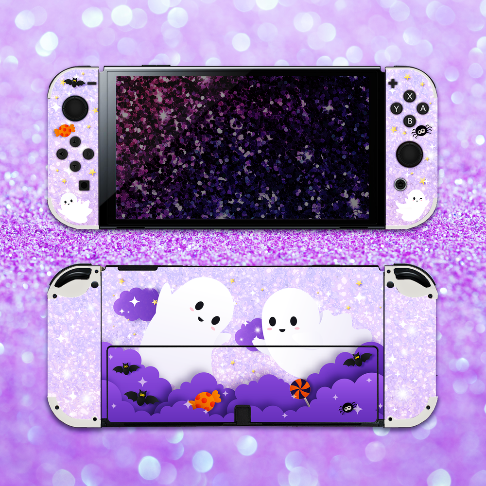 Load image into Gallery viewer, Ghost Skin - Purple Halloween Nintendo Switch OLED Standard Lite Skin