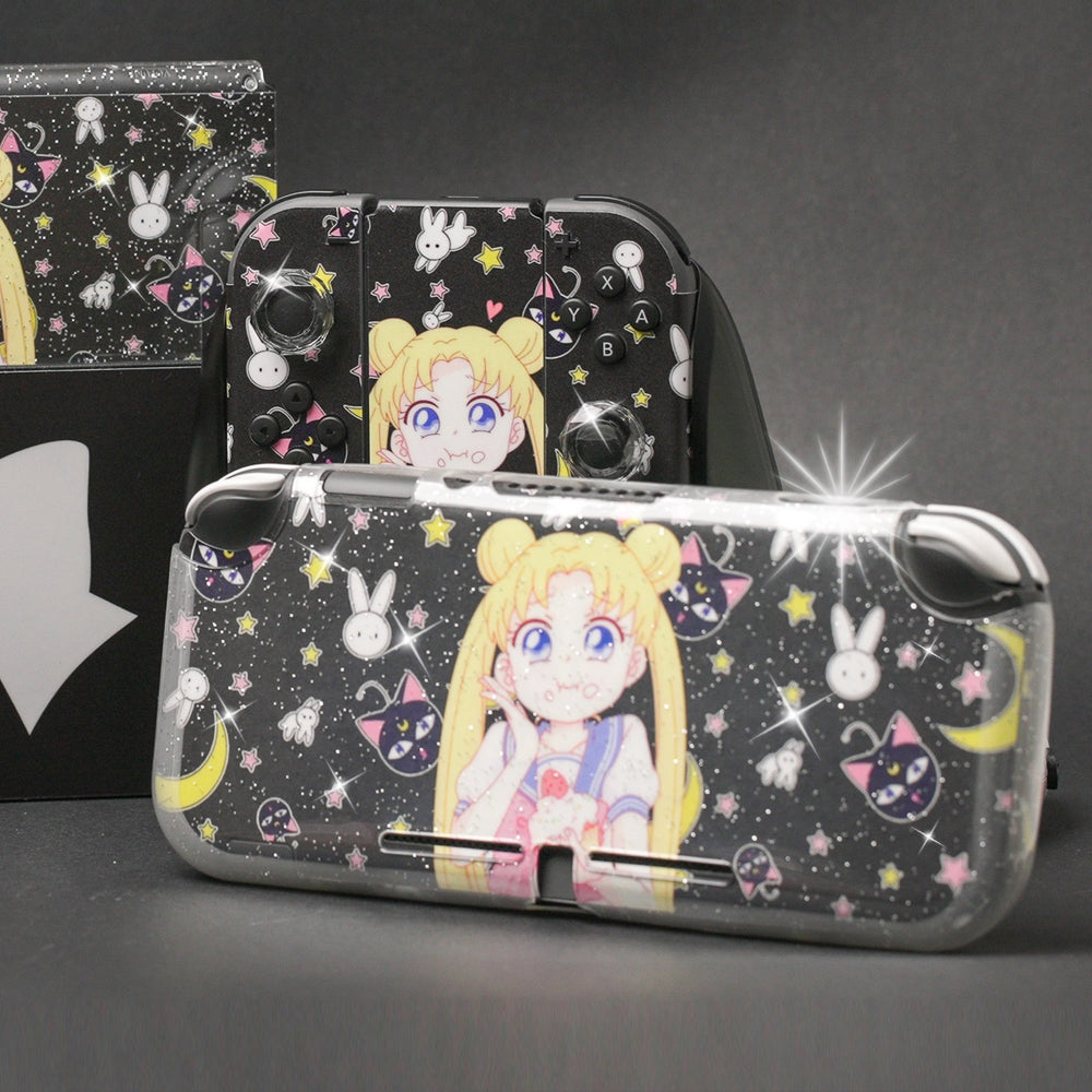 Load image into Gallery viewer, Moon Anime Skins - Black Anime Cute Nintendo Switch Lite Wraps