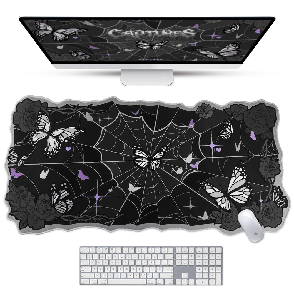 Load image into Gallery viewer, Butterfly Desk Pad | Rose Spider Web Halloween Witch Gothic Mousepad
