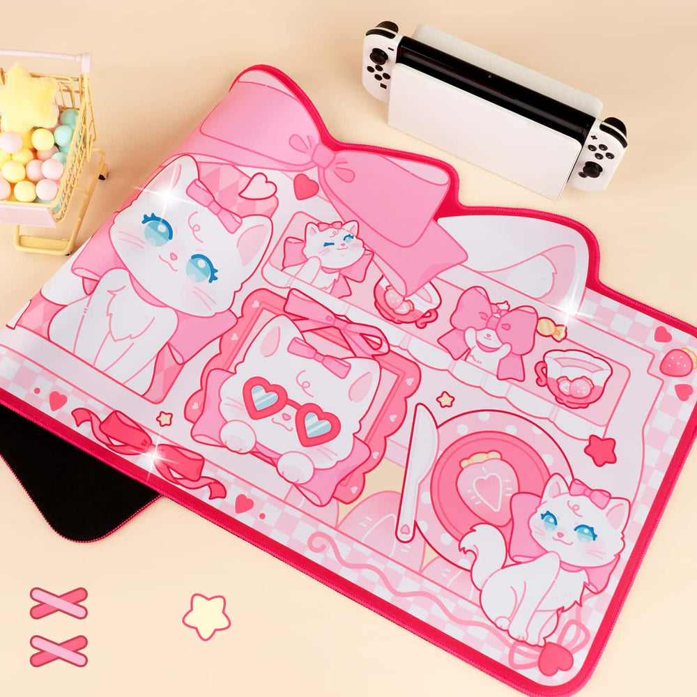 Load image into Gallery viewer, Marie Cat Kawaii Desk Mat – Pink Cute Anime Mouse Pad
