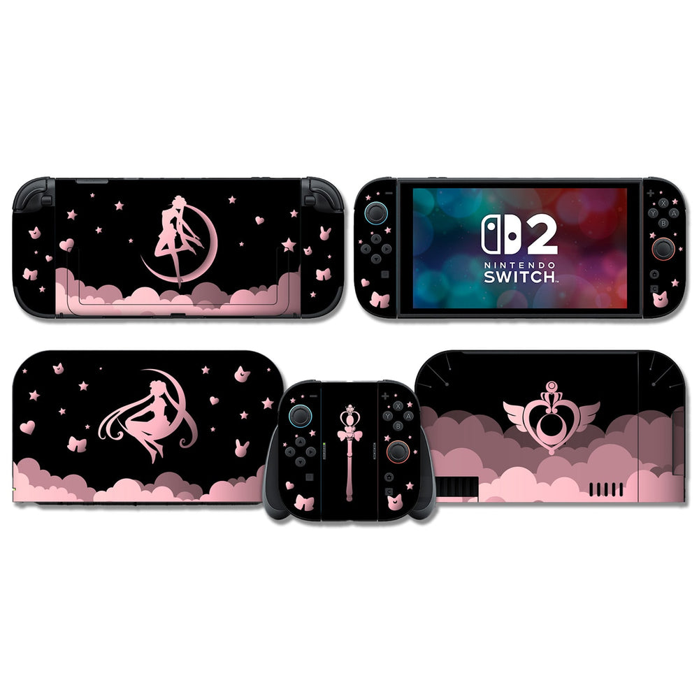 Load image into Gallery viewer, Moon Anime Skin - Black Pink Anime Cute Nintendo Switch OLED Switch 2 Wrap
