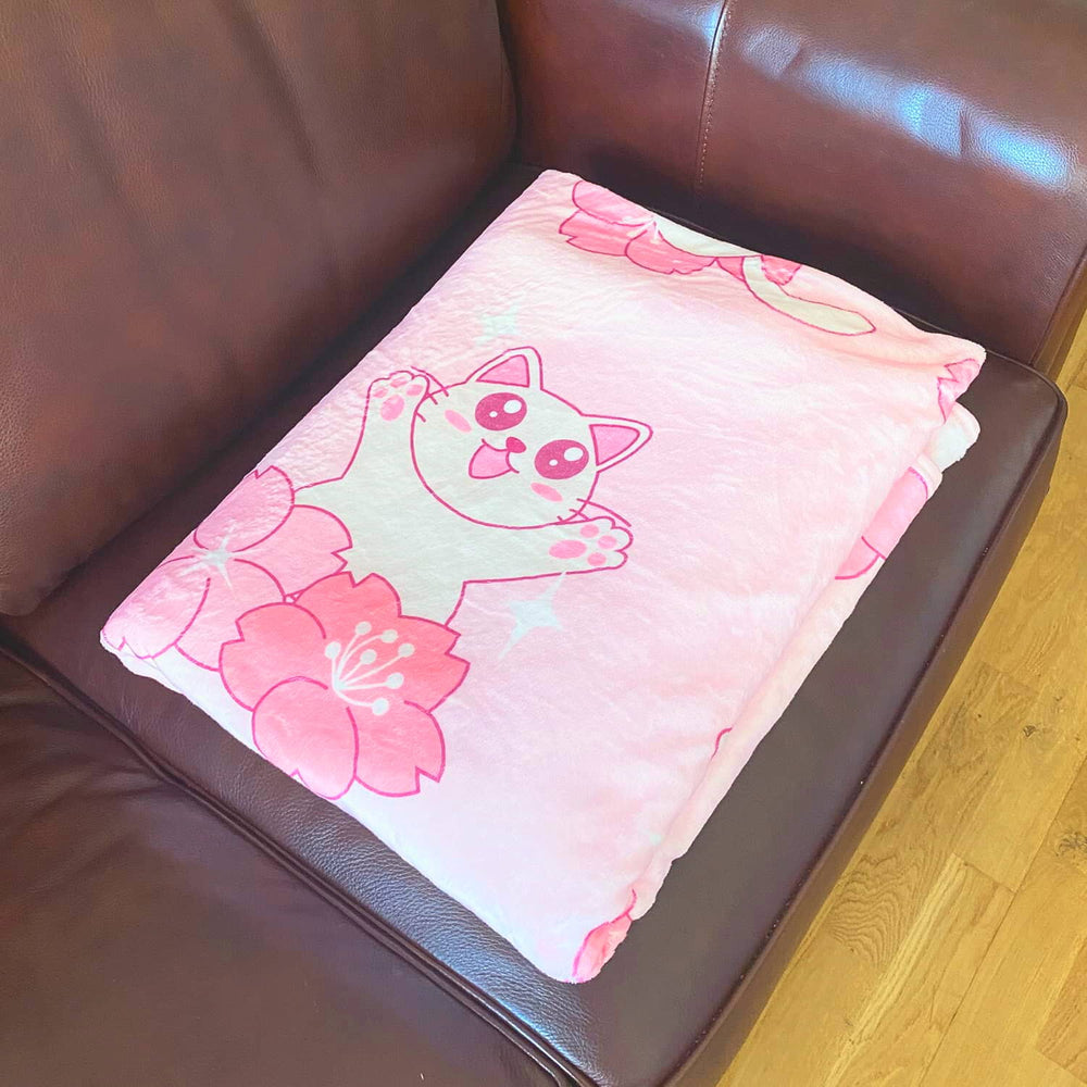 Load image into Gallery viewer, Sakura Cat Blanket - Kawaii Pink Pastel Throw Blanket
