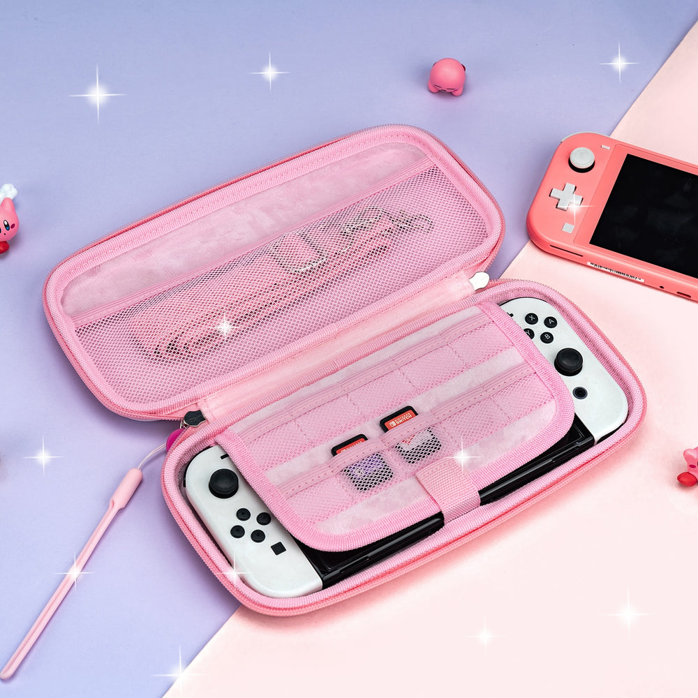 Load image into Gallery viewer, Kirby Bundle – Kawaii Pink Nintendo Switch Standard, Lite, OLED Case Carry Grips
