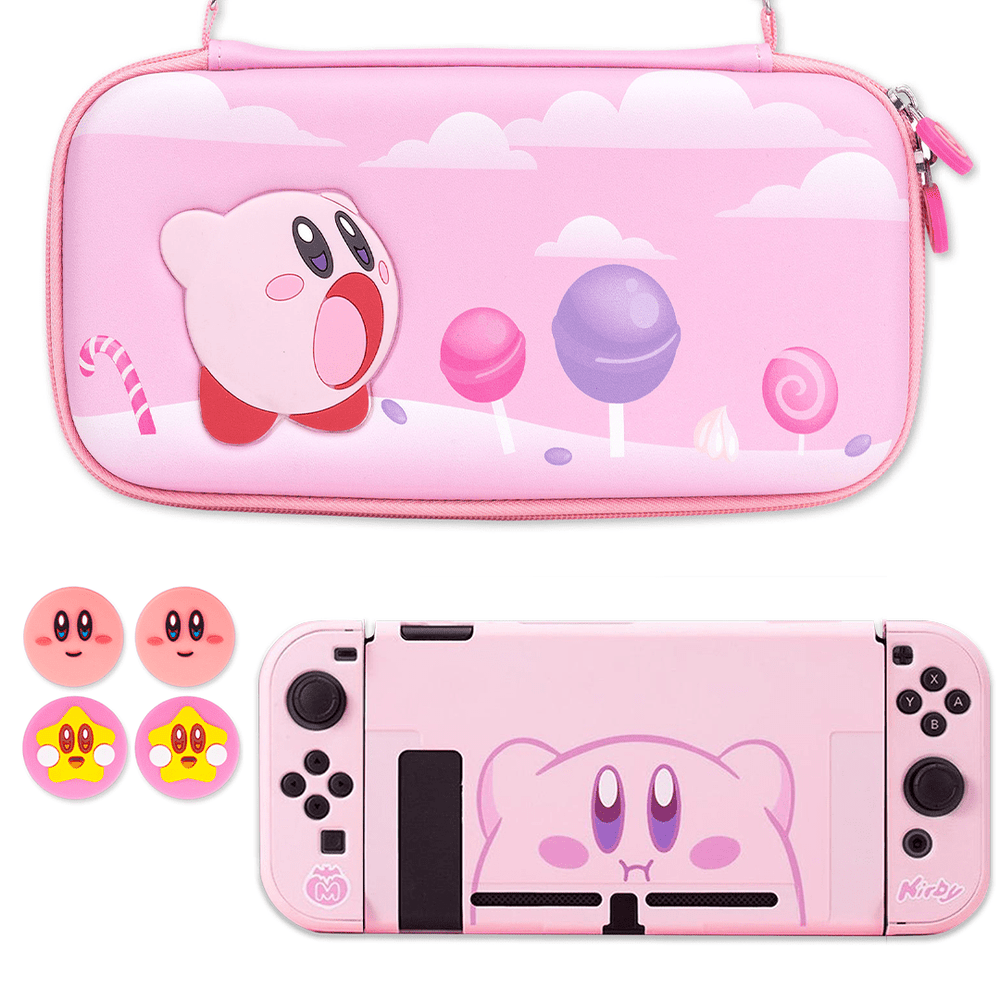 Load image into Gallery viewer, Kirby Bundle – Kawaii Pink Nintendo Switch Standard, Lite, OLED Case Carry Grips
