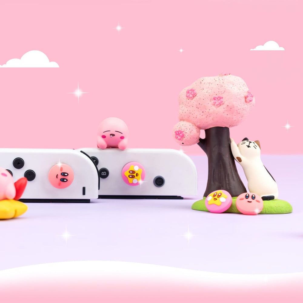 Load image into Gallery viewer, Kirby Thumb Grips - Cute Pink Anime Button Caps for Nintendo Switch Standard OLED Lite
