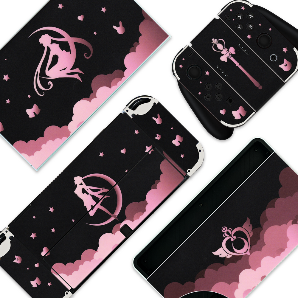 Load image into Gallery viewer, Moon Anime Skin - Black Pink Anime Cute Nintendo Switch OLED Wrap
