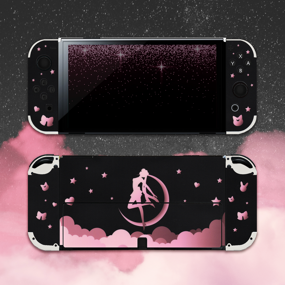 Load image into Gallery viewer, Moon Anime Skin - Black Pink Anime Cute Nintendo Switch OLED Wrap
