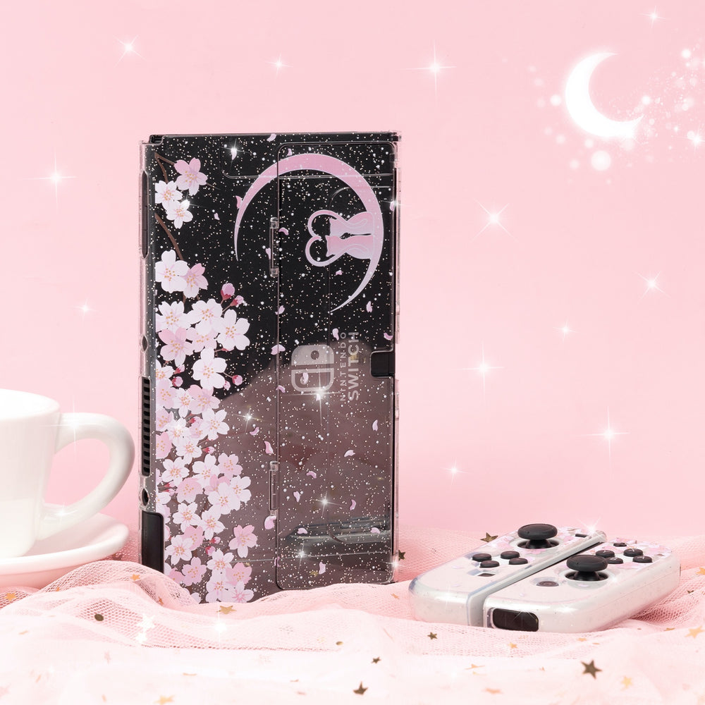 Load image into Gallery viewer, Sakura Cat Glitter Switch Standard OLED Case - Moon Clear Pink Kawaii
