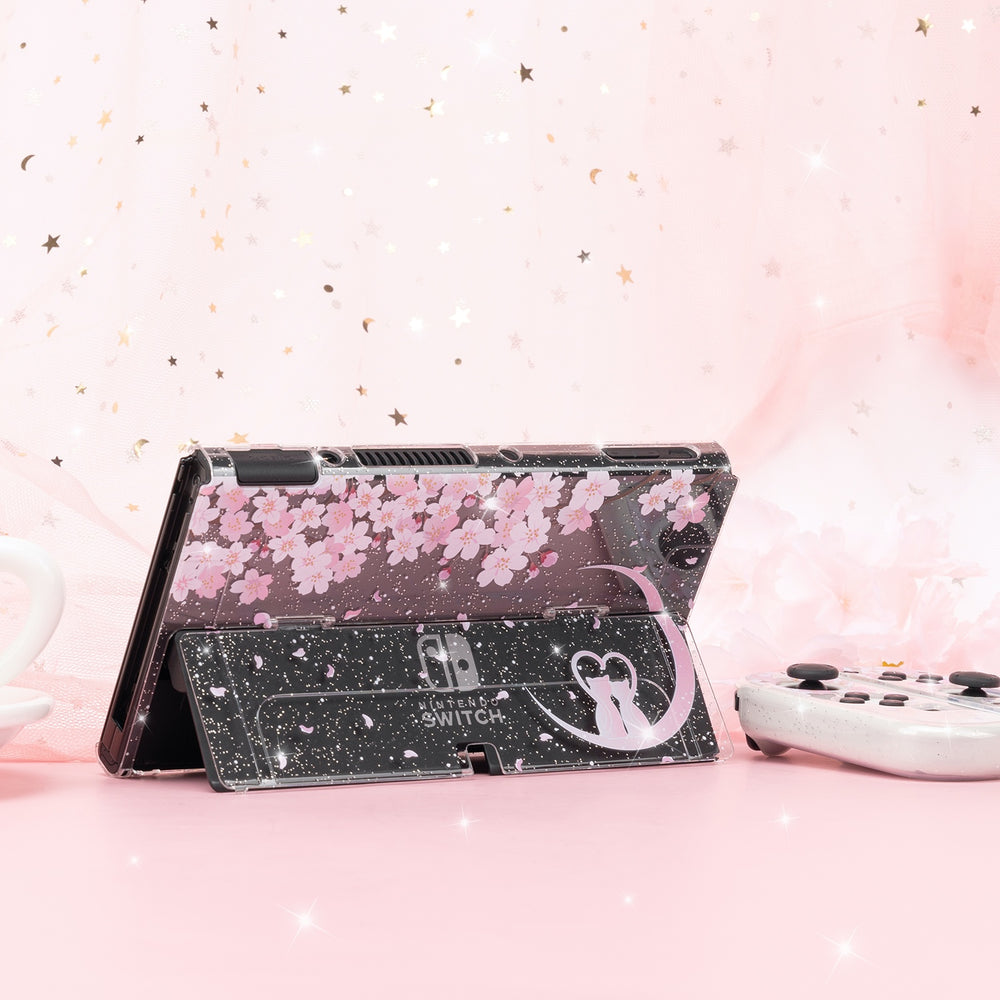 Load image into Gallery viewer, Sakura Cat Glitter Switch Standard OLED Case - Moon Clear Pink Kawaii
