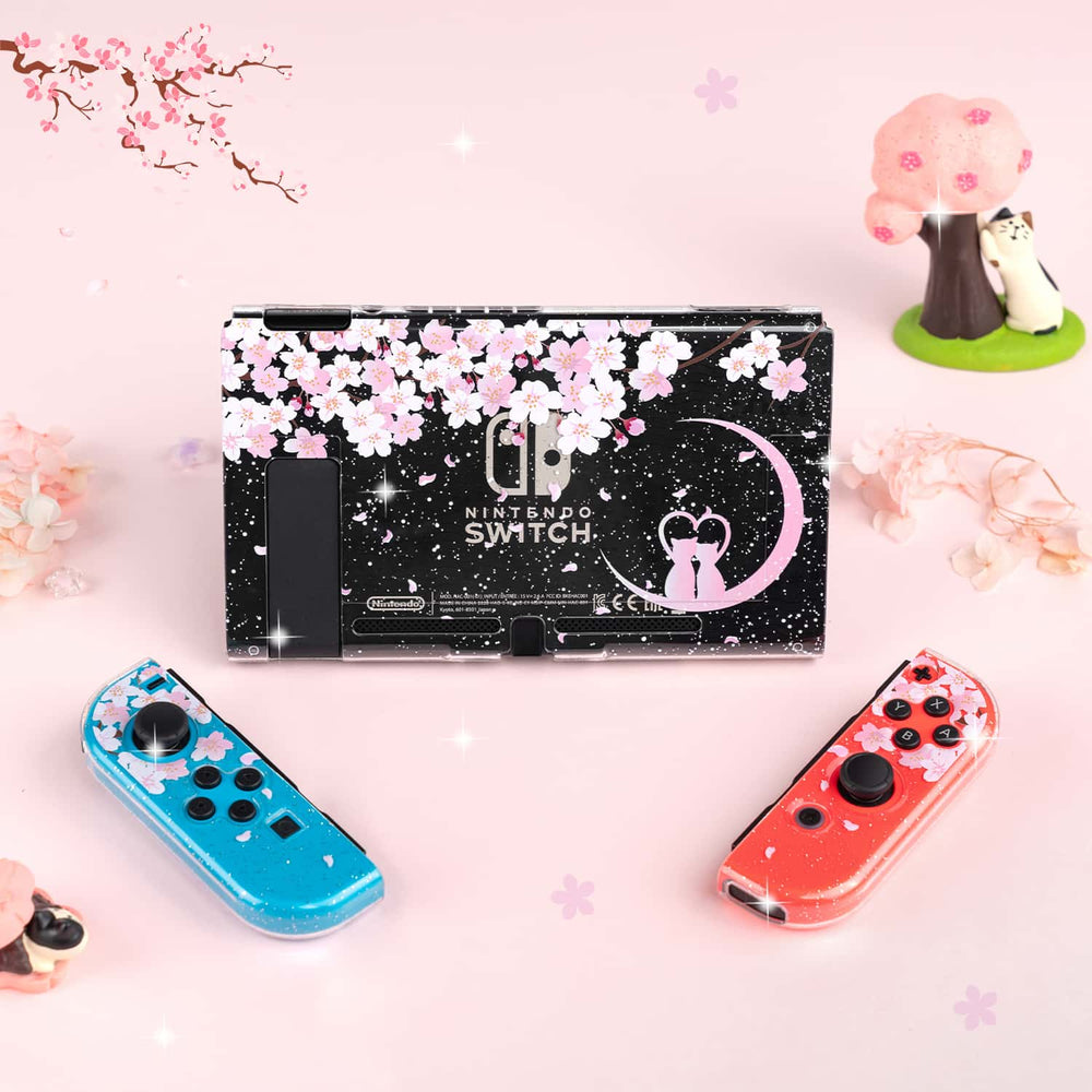 Load image into Gallery viewer, Sakura Cat Glitter Switch Standard OLED Case - Moon Clear Pink Kawaii
