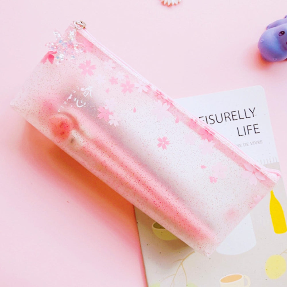 Load image into Gallery viewer, Sakura Pouch - Cute Glitter Clear Pink Pen Pencil Makeup Bag
