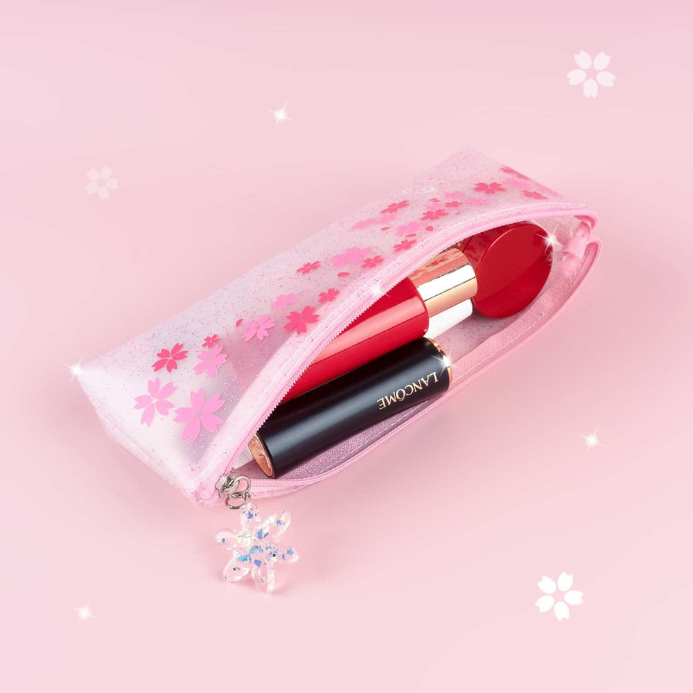 Load image into Gallery viewer, Sakura Pouch - Cute Glitter Clear Pink Pen Pencil Makeup Bag
