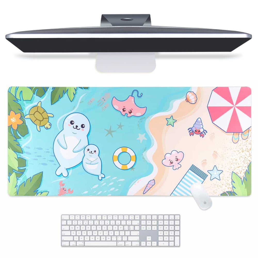 Load image into Gallery viewer, Seal Desk Mat - Blue Beach Waterproof Mousepad
