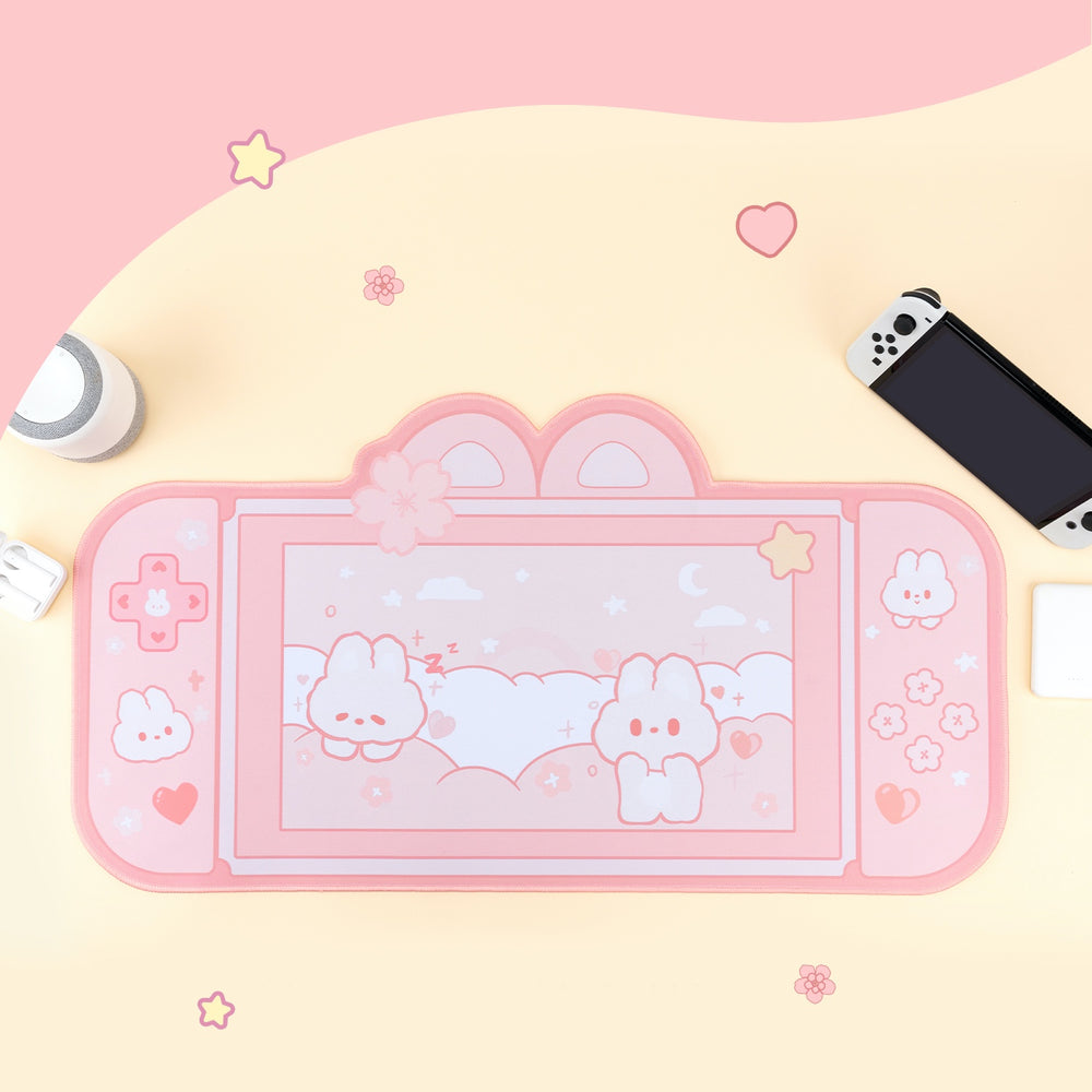 Load image into Gallery viewer, Bunny Pink Desk Mat - Cute Gaming Nintendo Switch Pad
